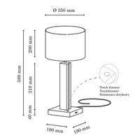 Asseto Table Lamp 1xE27 Max.25W, 2xLED 24V Integrated 10.5W Oiled Oak/Anthracite/Grey/Touch Dimmer 7572174