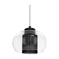 Lampa wisząca Cordia 1xE14 maks. 9W Czarny metal/Przezroczysty kabel PVC/Czarny klosz z tkaniny/Szkło przezroczyste 1192104A1028