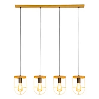 Lampa Wisząca Netuno 4xE27 Max.60W Bejcowana Sosna Brązowa/Czarny Metal/Czarny Kabel PCV/Złoty Metal 1811059451