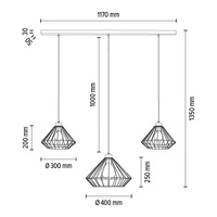 Raquelle Pendant Lamp 3xE27 Max.60W Black Metal/Black PVC Cable 187349304