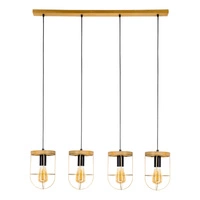 Lampa Wisząca Netuno 4xE27 Max.60W Bejcowana Sosna Brązowa/Czarny Metal/Czarny Kabel PCV/Złoty Metal 1811059451