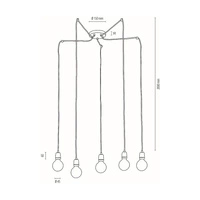 Lampa Wisząca Porcia 5xE27 Max.60W Biały Metal/Biała Ceramika/Antracytowy Kabel Tkaninowy 3181502