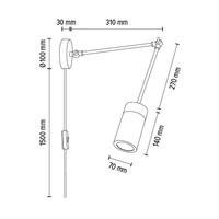 Lampa ścienna Annick w zestawie Kabel 1xLED GU10 5W Dąb olejowany/Czarny metal/Czarna tkanina 2429104