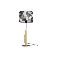 Lampa stołowa Espacio 1xE27 Max.60W Dąb olejowany/Czarny metal/Czarny kabel z tkaniny/Tapeta wielobarwna 862489104