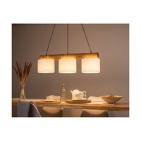 Lampa Wisząca Pino Mix 3xE27 Max.40W Bejcowana Sosna Brązowa/Czarny Metal/Czarny Kabel PCV/Klosz z Białej Tkaniny 6760169404