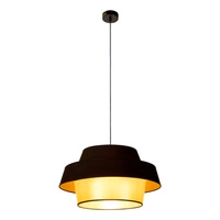 Złota lampa wisząca Preto 1xE27 Max.60W Czarny metal/Czarny kabel z tkaniny/Czarno-złoty klosz z tkaniny 150099104