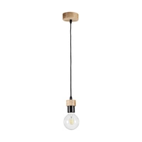 Drewniana lampa wisząca Clarte 1xE27 Max.60W Dąb olejowany/Czarny metal/Czarny kabel z tkaniny 3274174