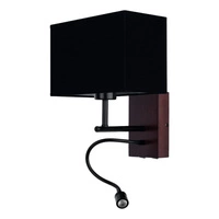 Lampa do sypialni 1xE27 + giętki LED do czytania 4000K 2,5W Drewno bukowe orzech czarny abażur 5732976
