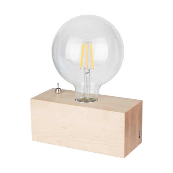 Theo Table Lamp 1xE27 Max.25W Birch Wood/Black PVC Cable with Integrated USB Charger 7461160