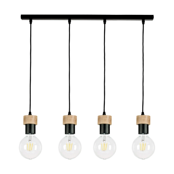 Clarte Pendant Lamp 4xE27 Max.60W Oiled Oak/Black Metal/Black Fabric Cable 3271404