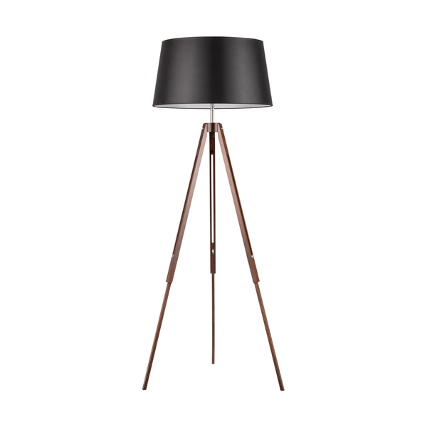 Lampa podłogowa na statywie 1xE27 maks. 60W drewno bukowe z orzecha włoskiego/przezroczysty kabel PVC/abażur z czarnej tkaniny 6025076