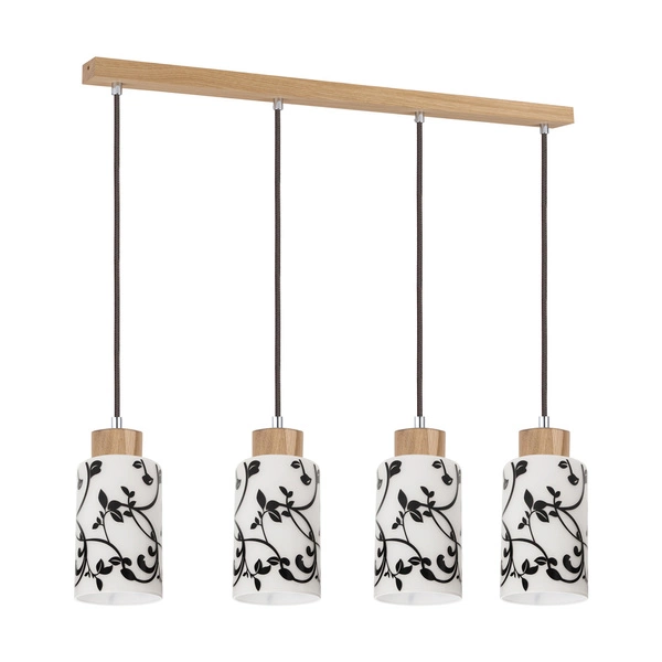 Lampa Wisząca Bosco 4xE27 Max.60W Dąb Olejowany/Antracytowy Kabel Tkaninowy/Biało-Czarne Szkło 1701474G0758