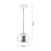 Lampa wisząca Cordia 1xE14 maks. 9W Czarny metal/Przezroczysty kabel PVC/Czarny klosz z tkaniny/Szkło przezroczyste 1192104A1028