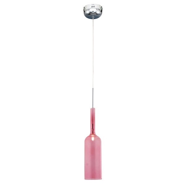 Bottle Pendant Lamp Incl. 1xLED Integrated 285lm 3000K 3W Chrome Metal/Transparent PVC Cable/Pink Glass 1185113