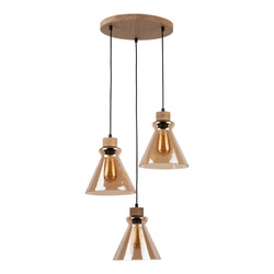 Lampa Wisząca Serena 3xE27 Max.60W Dąb Olejowany/Czarny Kabel PCV/Szkło Brązowe 9743374
