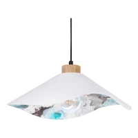 Hattu Floral Pendant Lamp 1xE27 Max.40W Oiled Oak/Black Fabric Cable/White Fabric and Multicolor Silk Shade 1614619174
