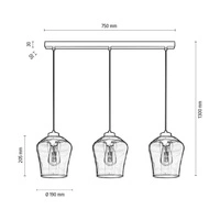 Lampa wisząca Juba 3xE27 Max.60W Czarny metal/Czarny kabel PCV/Dymone szkło 5500062