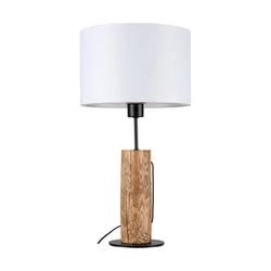 Lampa stołowa Pino 1xE27 maks. 40W barwiona sosna brązowa/czarny metal/czarny kabel z tkaniny/biały klosz z tkaniny 77627904