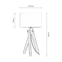 Lampa Stołowa Rune 1xE27 Maks. 40W Dąb Olejowany/Czarny Kabel PCV/Abażur z Białej Tkaniny 7017407811285