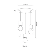 Lampa Wisząca Pino 3xE27 Max.60W Naturalna Sosna/Czarny Metal/Czarny Kabel PCV 7161350R