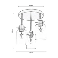 Alessandro Ceiling Lamp 3xE27 Max.60W Walnut Beech Wood/Black Metal/Transparent Glass 4030419020867