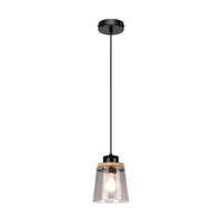 Lampa wisząca Warnemünde 1xE27 maks. 60W dąb olejowany/czarny metal/czarny kabel PVC/szkło dymione 78349104