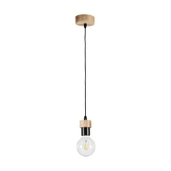 Drewniana lampa wisząca Clarte 1xE27 Max.60W Dąb olejowany/Czarny metal/Czarny kabel z tkaniny 3274174