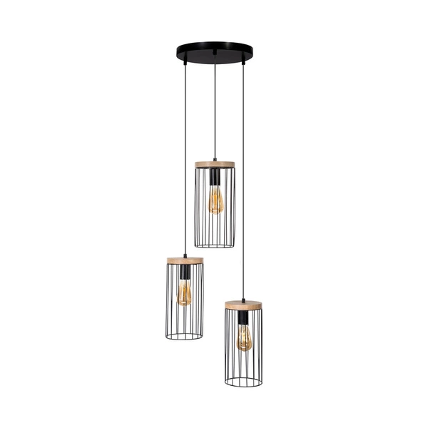 Timeo Pendant Lamp 3xE27 Max.60W Black/Oiled Oak/Black 19619304R