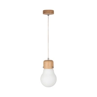 Lampa wisząca z drewna żarnikowego 1xE27 Max.60W Dąb olejowany/Przezroczysty kabel PVC/Białe szkło 2811174
