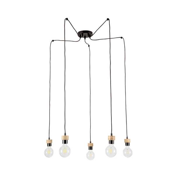 Clarte Pendant Lamp 5xE27 Max.60W Oiled Oak/Black Metal/Black Fabric Cable 3491504