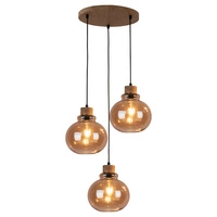 Lampa Wisząca Serena 3xE27 Max.60W Dąb Olejowany/Czarny Kabel PCV/Szkło Brązowe 9741374