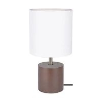 Trongo Okrągła Lampa Stołowa 1xE27 Maks. 25W Drewno Bukowe Orzech/Czarny Kabel PCV/Klosz z Białej Tkaniny 7181976
