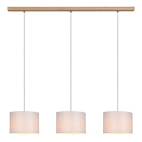Lampa Wisząca Dove 3xE27 Max.40W Dąb Olejowany/Przezroczysty Kabel PCV/Abażur z Białej Tkaniny 16380374