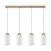 Lampa wisząca Bosco 4xE27 maks. 60W drewno brzozowe/białe szkło/przezroczysty kabel PVC 1720460