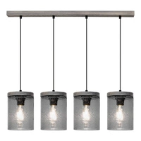 Lampa Wisząca Monsun 4xE27 Max.60W Witrażowa Sosna Szara/Czarny Kabel PCV/Szkło Dymne 161859457
