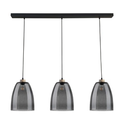 Lampa Wisząca Asmara 3xE27 Max.60W Dąb Olejowany/Czarny Metal/Czarny Kabel PCV/Szkło Dymne 5500032