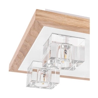 Berko Ceiling Lamp Incl. 4xG4 2,5W Oiled Oak/White Metal/White-Transparent Glass 4047405800000