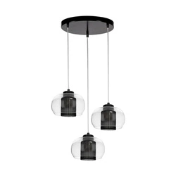 Lampa wisząca Cordia 3xE14 Max.9W Czarny metal/Przezroczysty kabel PVC/Czarny klosz z tkaniny/Szkło przezroczyste 1192334A1028