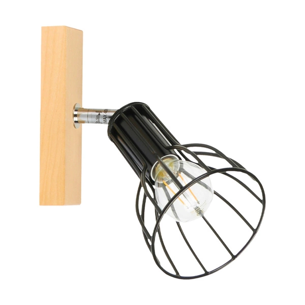 Megan Wood Wall Lamp 1xE14 Max.40W Birch Wood/Black Metal 2344160