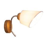 Mette Wood Wall Lamp 1xE27 Max.40W Oiled Oak/Chrome Metal/White Fabric Shade 8341174