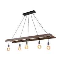 Lampa Wisząca Eskalo 5xE27 Max.60W Bejcowana Sosna na Orzechu/Czarnym Metalu/Czarnym Kablu PCV 7219556