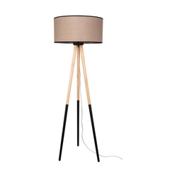 Lampa podłogowa Panda 1xE27 maks. 60W drewno czarno-brzozowe/czarny kabel PVC/naturalny len z czarnym kloszem wstążkowym 6010408410025