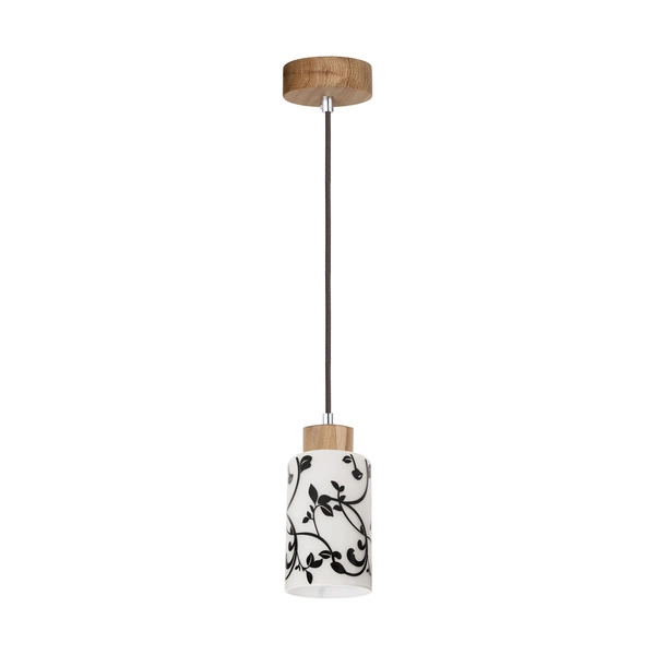 Lampa Wisząca Bosco 1xE27 Max.60W Dąb Olejowany/Antracytowy Kabel Tkaninowy/Biało-Czarne Szkło 1701174G0758