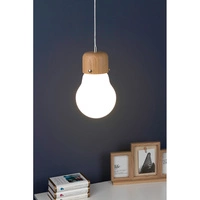 Lampa wisząca z drewna żarnikowego 1xE27 Max.60W Dąb olejowany/Przezroczysty kabel PVC/Białe szkło 2811174