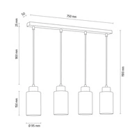 Lampa Wisząca Bosco 4xE27 Max.60W Dąb Olejowany/Antracytowy Kabel Tkaninowy/Biało-Czarne Szkło 1701474G0758
