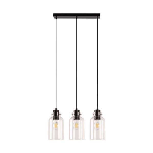 Lampa wisząca Alessandro 3xE27 Max.60W Drewno bukowe orzechowe/Czarny metal/Czarny kabel PVC/Szkło przezroczyste 1030421520867