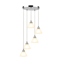 Lampa wisząca Prahas 5xE14 maks. 40W chromowany metal/przezroczysty kabel PVC/białe szkło 17950528