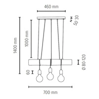 Trabo Concrete Lampa Wisząca 3xE27 Max.60W Sosna Bejcowana/Czarny/Szary 68599304