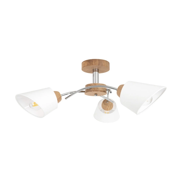 Mette Wood Ceiling Lamp 3xE27 Max.40W Oiled Oak/Chrome Metal/White Fabric Shade 8341374