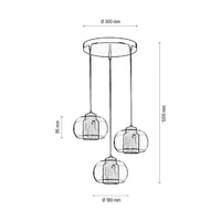 Lampa wisząca Cordia 3xE14 Max.9W Czarny metal/Przezroczysty kabel PVC/Czarny klosz z tkaniny/Szkło przezroczyste 1192334A1028
